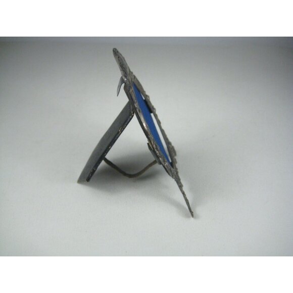 Antique Silver 800 Ornate Oval Picture Frame Blue Velvet Table Top Easel 1920s - Picture 14 of 14